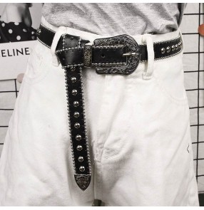 Women girls street jazz dance rapper singers dance rivet waist belt female punk style Jeans leather strap stud decorative trouser belt